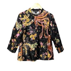 Citron Linen + Silk Embroidered Jacket Blouse Size Medium